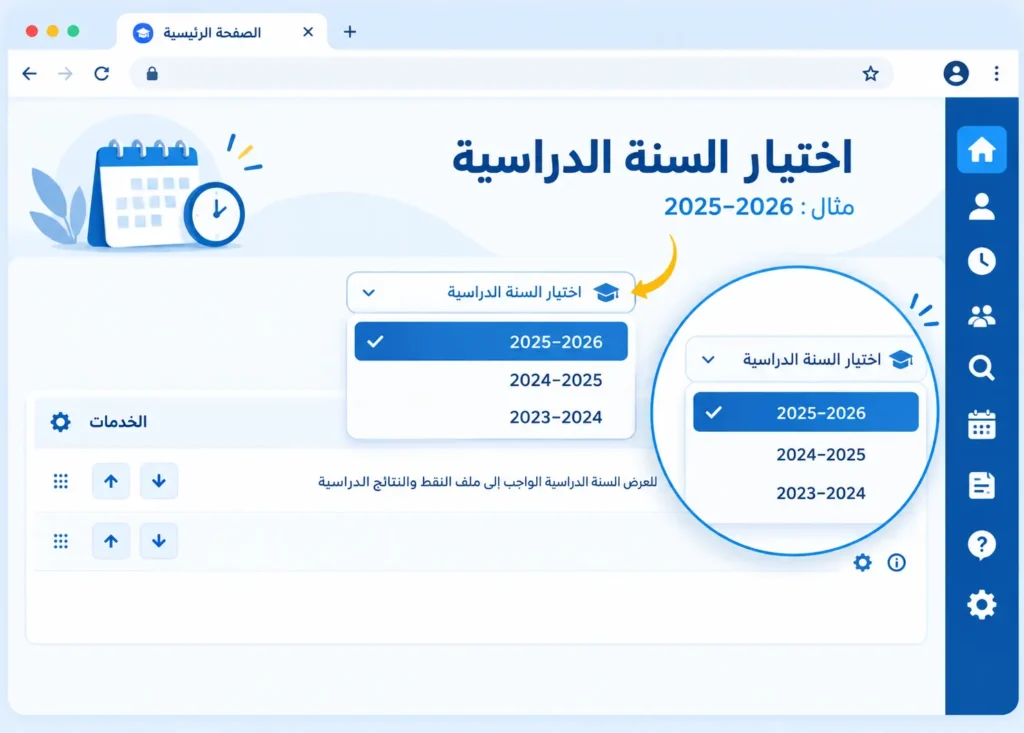 اختيار السنة الدراسية والدورة الصحيحة